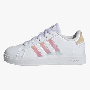 Adidas White Court Sneakers with Iridescent Stripes